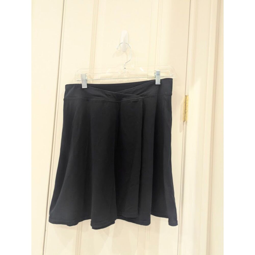 Athleta faux wrap organic cotton knit stretch skirt Petite Large black PL